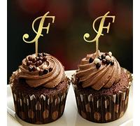 Decoración con inicial F para cupcakes, letra monograma, nombre para boda, compromiso, fiesta, decoración retro reutilizable, corona de flores personalizada con 26 letras, regalo de compromiso, 6