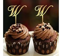Decoración con inicial W para cupcakes, letra monograma, nombre para boda, despedida de soltera, fiesta, romántica, reutilizable, corona floral personalizada con 26 letras, regalo de despedida de