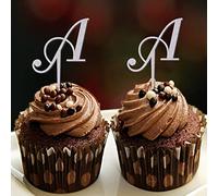 Decoración con monograma de letra A para cupcakes, con inicial de una sola letra con nombre, corona floral, playa, para boda, despedida de soltera, fiesta, suministros reutilizables personalizados, 26