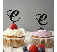 Decoración con monograma de letra C para cupcakes, inicial de una sola letra con purpurina negra para boda, despedida de soltera, suministros de fiesta, corona de playa, diseño floral, diseño de