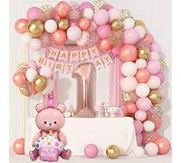 Decoracion Cumpleaños 1 año Niña, Globos Cumpleaños 1 año, Decoración Cumpleaños, Globos Rosas,Globos de Cumpleaños, Primer Cumpleaños Niña, Fiesta Cumpleaños