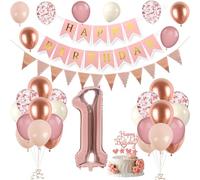 Decoracion Cumpleaños 1 Año Oro rosa, Globos Cumpleaños 1 para niñas, Decoraciones Fiesta 1 Año, Oro rosa Globos 1 Niñas, Pancarta Triángulo Globos para 1 Año Bebé Decoración de Fiesta