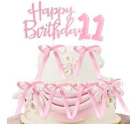 Decoracion Cumpleaños 11 añs Rosa, Velas Cumpleaños y Happy Birthday Decoración Pastel con Cinta, Decoracion Cumpleaños 11 añs Niños Niñas
