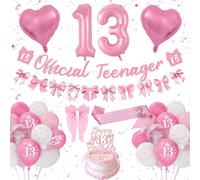 Decoracion Cumpleaños 13 Años Niña, Globos 13 Cumpleaños Rosa y Blanco, Lazo Rosa Decoraciones para Fiesta de Cumpleaño, Numero 13 Globo, Globos de Cumpleaño Lazos 13 Años Niña Party Deco