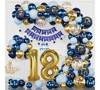 Decoracion Cumpleaños 18 Años, Globos 18 Cumpleaños Niño, Decoracion Fiesta Azul Marino y Dorado 18 Años Globos, Pancarta Feliz Cumpleaños, Arco de Globos Azul Marino para Niños y Niñas
