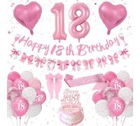 Decoracion Cumpleaños 18 Años Niña, Globos 18 Cumpleaños Rosa y Blanco, Lazo Rosa Decoraciones para Fiesta de Cumpleaño, Numero 18 Globo, Globos de Cumpleaño Lazos 18 Años Niña Party Deco