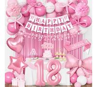Decoracion Cumpleaños 18 Años Niña, Lazo Rosa Decoraciones para Fiesta de Cumpleaño, Globos 18 Cumpleaños Rosa y Blanco, Numero 18 Globo, Globos de Cumpleaño Lazos 18 Años Niña Party Deco