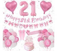 Decoracion Cumpleaños 21 Años Mujeres, Globos 21 Cumpleaños Rosa y Blanco, Lazo Rosa Decoraciones para Fiesta de Cumpleaño, Numero 21 Globo, Globos de Cumpleaño Lazos 21 Años Mujeres Party Deco