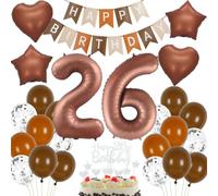 Decoración cumpleaños 26 años marrón, Globos 26 años marrón globos, Decoración 26 cumpleaños mujer hombre, Globo 26 beige marrón, Decoración fiesta 26 cumpleaños, Globos Cumpleãnos 26 marrón