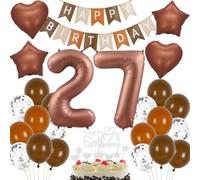 Decoración cumpleaños 27 años marrón, Globos 27 años marrón globos, Decoración 27 cumpleaños mujer hombre, Globo 27 beige marrón, Decoración fiesta 27 cumpleaños, Globos Cumpleãnos 27 marrón