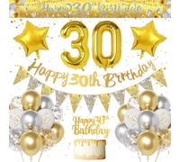 Decoracion Cumpleaños 30 Años Hombre Mujer, Dorados Plateados Globos de Cumpleaños 30 Años, Pancarta Feliz 30 Cumpleaños, Globo Número 30 Oro, Globos Confeti Decoracion de Fiesta para Hombre Mujer