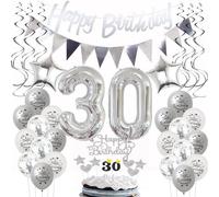 Decoración cumpleaños 30 Años Mujer Hombre Plateados,cumpleaños globos 30 Mujer, globos 30 Años cumpleaños Mujer Plateados, deco 30 cumpleaños Hombre Decoración para Tartas 30 Años cumpleaños