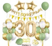 Decoracion Cumpleaños 30 Años Oro Verde, Globos 30 Cumpleaños Hombre Mujer, Pancarta Triángulo Happy Bithday 30 Años para Hombre Mujer Cumpleaños Decoracion Fiesta