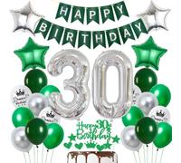 Decoración cumpleaños 30 verde plata, Globos 30 cumpleaños hombre mujer,Globos 30 cumpleaños verde plata, Decoración 30 cumpleaños hombre mujer, decoración fiesta 30 cumpleaños verde plata