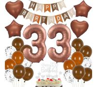 Decoración cumpleaños 33 años marrón, Globos 33 años marrón globos, Decoración 33 cumpleaños mujer hombre, Globo 33 beige marrón, Decoración fiesta 33 cumpleaños, Globos Cumpleãnos 33 marrón