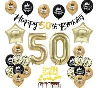 decoracion cumpleaños 50 años hombre, tarta 50 años cumpleaños, deco globos negro oro