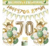 Decoración Cumpleaños 70 Años Mujer Hombre, Globos 70 Cumpleaños Oro Verde, Happy 70th Birthday Pancarta Feliz Cumpleaños Decoracion Tartas para Globos 70