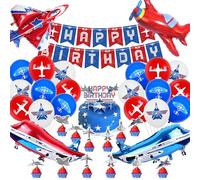 Decoración Cumpleaños Aviones 51 Pcs,Globos Aviones de Aluminio Helio,Aviones Fiesta Decoración,Aviones Temá Cumpleaños Niños Niñas Set con Tarta Topper Happy Birthday Banner