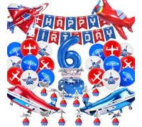 Decoración Cumpleaños Aviones 6 Años,Globos Aviones de Aluminio Helio,52 Pcs Aviones Fiesta Decoración,Aviones Temá Cumpleaños Set Niños Niñas con Tarta Topper Happy Birthday Banner