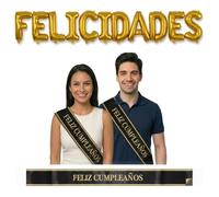 Decoración Cumpleaños - Banda Feliz Cumpleaños Negra y Dorada 150 cm + Globos Letras Doradas 40 cm Felicidades y Cuerda - Photocall Fiesta Adultos Hombre Mujer happy birthday kit Decorativo fotocoll