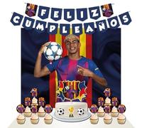 Decoración Cumpleaños Barca - 1 Cartel 100x80cm, 2 Banderines, 1 Cake Topper, 12 Toppers - Diseño para Fiestas Infantiles (Pack 3)