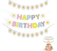 Decoración cumpleaños boho 3 piezas banner de margaritas pastel para fiesta infantil 1 set guirnalda rosa arcoíris para interiores y exteriores