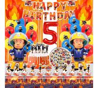 Decoracion Cumpleaños Bomberos Niños,Globos de Bomberos 5 Años,Kit Fiesta Bombero con Mantel Bandera Tarta Topper Pegatinas,Camión de Bomberos Globos de Helio para Cumpleaños Infantil