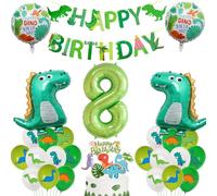 Decoración Cumpleaños de Dinosaurio 8 Años - Globo y Guirnalda de Feliz Cumpleaños - Fiesta para Niño