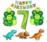 Decoración Cumpleaños Dino, 7 Año Niño Fiesta Globos Número 7 Dinosaurio Jungla Animal Verde Helio Pancarta Feliz Cumpleaños Accesorios