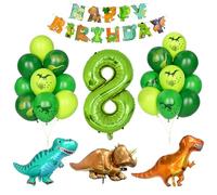 Decoración Cumpleaños Dino, 8 Año Niño Fiesta Cumpleaños Globos Número 8 Decoración Sitio Dinosaurio Jungla Animal Globos Números Verde Globo Helio Pancarta Feliz Cumpleaños Accesorios Fiestas