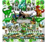 Decoración Cumpleaños Dinosaurio 4 Anos,Globos Dinosaurios Kit 146 Pcs,Dinosaurios Vajilla Fiesta con Platos,Manteles,Set Cumpleaños Infantil,Dino Cumpleaños Suministros Niños Niñas