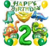 Decoracion Cumpleaños Dinosaurios 2 Años, XXL Globos Dinosaurio, Globos de Cumpleaños Dinosaurios 2 Años con Happy Birthday Bandera, para Niños Fiesta Dinosaurio