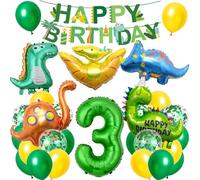 Decoracion Cumpleaños Dinosaurios 3 Años, XXL Globos Dinosaurio, Globos de Cumpleaños Dinosaurios 3 Años con Happy Birthday Bandera, para Niños Fiesta Dinosaurio