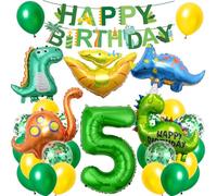 Decoracion Cumpleaños Dinosaurios 5 Años, XXL Globos Dinosaurio, Globos de Cumpleaños Dinosaurios 5 Años con Happy Birthday Bandera, para Niños Fiesta Dinosaurio