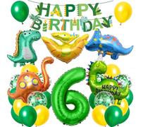 Decoracion Cumpleaños Dinosaurios 6 Años, XXL Globos Dinosaurio, Globos de Cumpleaños Dinosaurios 6 Años con Happy Birthday Bandera, para Niños Fiesta Dinosaurio