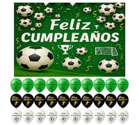 Decoración Cumpleaños Fútbol - 30 Globos De Fútbol - Photocall Pancarta 110x80cm Fiesta Infantil Niño Niña Banner Telón Fondo Fotocol Español Fiesta Temática Futbolera Gol Celebración soccer