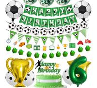 Decoración Cumpleaños Futbol 6 año - Globos de Aluminio Número 6 Verde, Globos de Fútbol Aluminio, Globos confeti Verde, Decoración Tarta Fútbol, cintas, para Niños 6 año Party