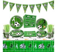 Decoracion cumpleaños futbol, incluye bandera, platos, servilletas, vasos para decoraciones de cumpleaños de niños, para 20 invitados