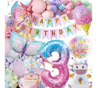 Decoración Cumpleaños, Globos Decorativos Fiestas, Decoración Cumpleaños Temática Unicornio, Decoración Globos Unicornio Mariposa para Decoración Cumpleaños- 3 Años