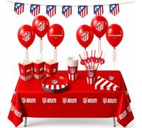 Decoracion Cumpleaños Infantil Atletico de Madrid para 8 Personas - Pack Fiesta Oficial Atleti, Decoracion Futbol para Fiestas Infantiles, Cumpleaños y Eventos (ROJO 51 PIEZAS)