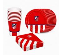 Decoracion Cumpleaños Infantil Atletico de Madrid para 8 Personas - Pack Fiesta Oficial Atleti, Decoracion Futbol para Fiestas Infantiles, Cumpleaños y Eventos (P+V+SER ROJO)