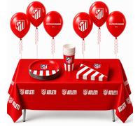 Decoracion Cumpleaños Infantil Atletico de Madrid para 8 Personas - Pack Fiesta Oficial Atleti, Decoracion Futbol para Fiestas Infantiles, Cumpleaños y Eventos (ROJO 35 PIEZAS)