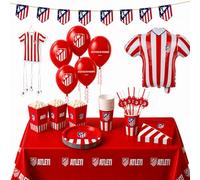 Decoracion Cumpleaños Infantil Atletico de Madrid para 8 Personas - Pack Fiesta Oficial Atleti, Decoracion Futbol para Fiestas Infantiles, Cumpleaños y Eventos (COMPLETO 53 PIEZAS)