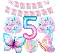Decoracion Cumpleaños Mariposa, Niña 5 Años Colorida Mariposa XXL Globos de Papel de Aluminio Guirnalda Happy Birthday 18 Globos de Látex