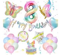 Decoracion Cumpleaños Mariposas Globos de Cumpleaños con Guirnalda Happy Birthday, Adornos Tarta de Mariposas