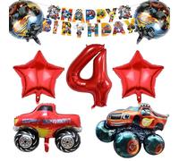 Decoración Cumpleaños Monster Truck 4 Años, Globos para Monster Truck, Suministros de Fiesta Monster Trucks, Decoración Fiesta Monster Trucks para Niños y Niñas, Globos Tema de Carreras
