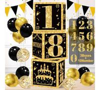 Decoracion Cumpleaños Oro Negro, 3pcs Cajas De Cumpleaños Oro Negro Con Números 0-9，Los Números Se Pueden Combinar, Happy Birthday Decoracion para Hombre y Mujeres Decoración Cumpleanos Feliz Fiesta