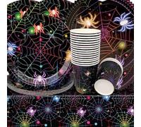 Decoracion Cumpleaños para Halloween,Doyomtoy Vajilla de Cumpleaños Araña Decoraciones de Cumpleaño Platos Tazas Servilletas de Fiesta para Accesorios de Halloween Decoraciones 20 invitados