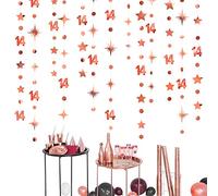 Decoración de 14 cumpleaños de Oro Rosa de 52 pies, número 14 círculo, Guirnalda de Estrellas metálica, telón de Fondo para niñas, Feliz de 14 años, catorce Aniversario, Suministros para Fiesta