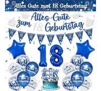 Decoración de 18 cumpleaños azul y plata, decoración de cumpleaños de 18 años con pancarta de feliz cumpleaños, guirnalda de globos de papel de aluminio, accesorios de fiesta para la mayoría de edad